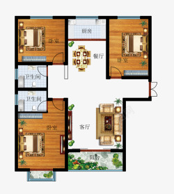 别墅家具彩色户型图高清图片