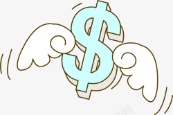 手绘金钱带着翅膀的金币符号高清图片