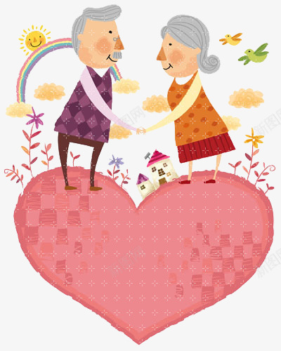 手绘爷爷奶奶的爱情png免抠素材_88icon https://88icon.com 太阳 彩虹 情人节 爱心 绘画 老人晒太阳