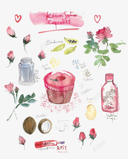 水彩蛋糕png免抠素材_88icon https://88icon.com 卡通 手绘 插画 植物 水彩 纸杯蛋糕 花朵