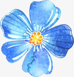 蓝色水彩卡通花朵素材