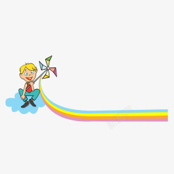 抠鼻男生六一儿童节玩彩虹风筝的男生矢量图高清图片