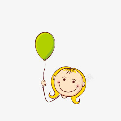卡通女孩笑脸绿色气球素材