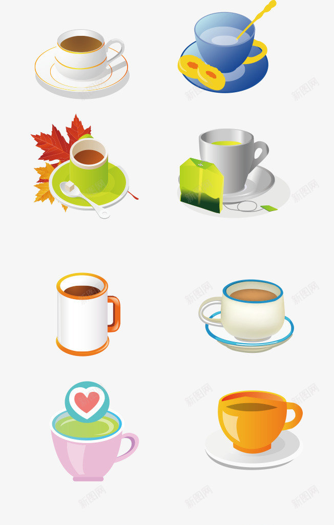 茶杯合集矢量图ai免抠素材_88icon https://88icon.com 矢量素材 艺术 茶杯 设计 矢量图