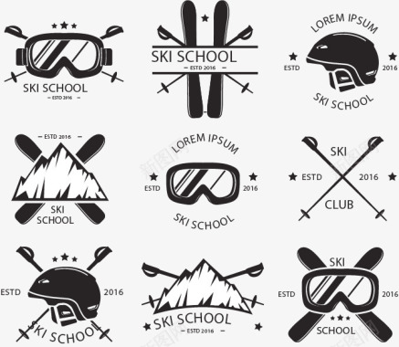 滑雪培训学校标志矢量图图标图标