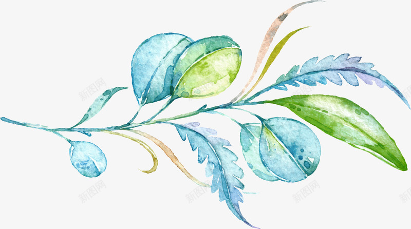 枝条png免抠素材_88icon https://88icon.com 手绘植物 枝条 树枝 水彩树叶 水彩植物 绿叶 蓝色叶子