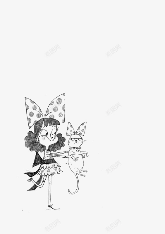 手绘小女孩和猫png免抠素材_88icon https://88icon.com 儿童 卡通 手绘 插画 玩耍 绘本 蝴蝶结