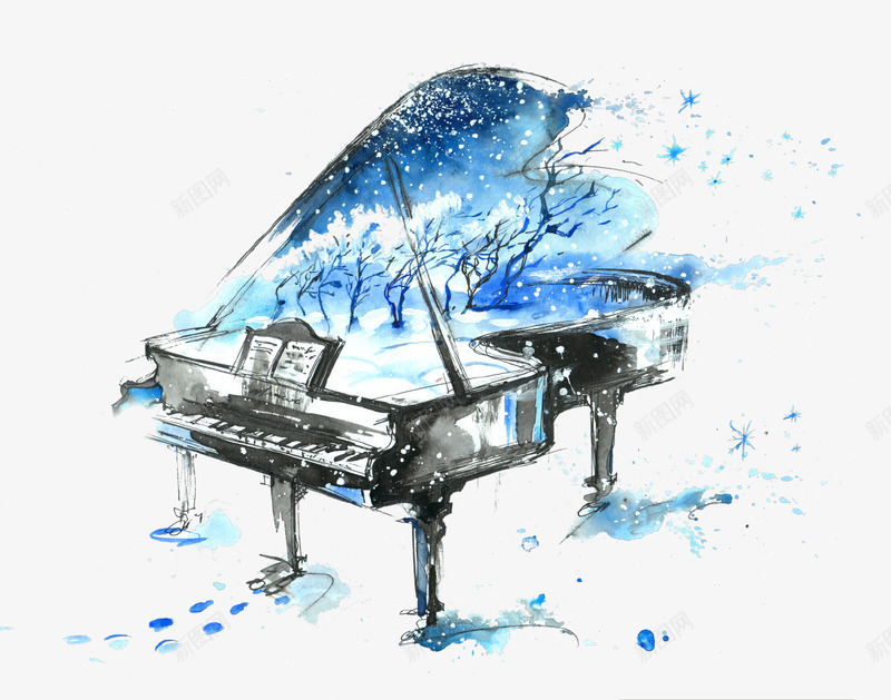 蓝色水墨艺术钢琴插画png免抠素材_88icon https://88icon.com 作品 创意 插画 水墨 艺术 蓝色 钢琴 音乐