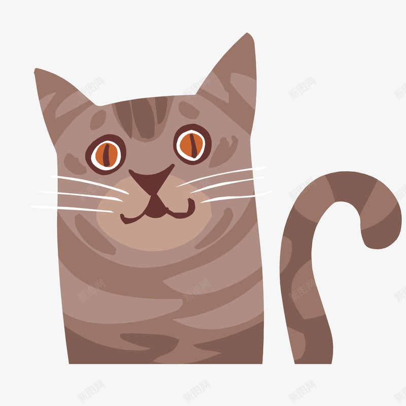 一只棕色的小猫咪矢量图ai免抠素材_88icon https://88icon.com 可爱 大眼 扁平化 棕色 毛绒绒 猫 眼睛 矢量图