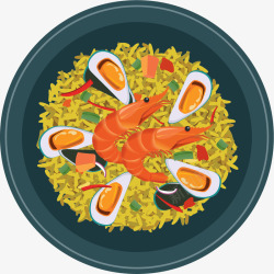 家常菜美食素材卡通鲜虾炒饭装饰插画高清图片
