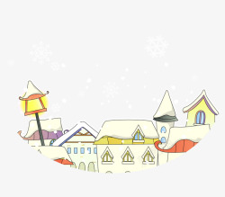 冬季手绘多彩房屋素材