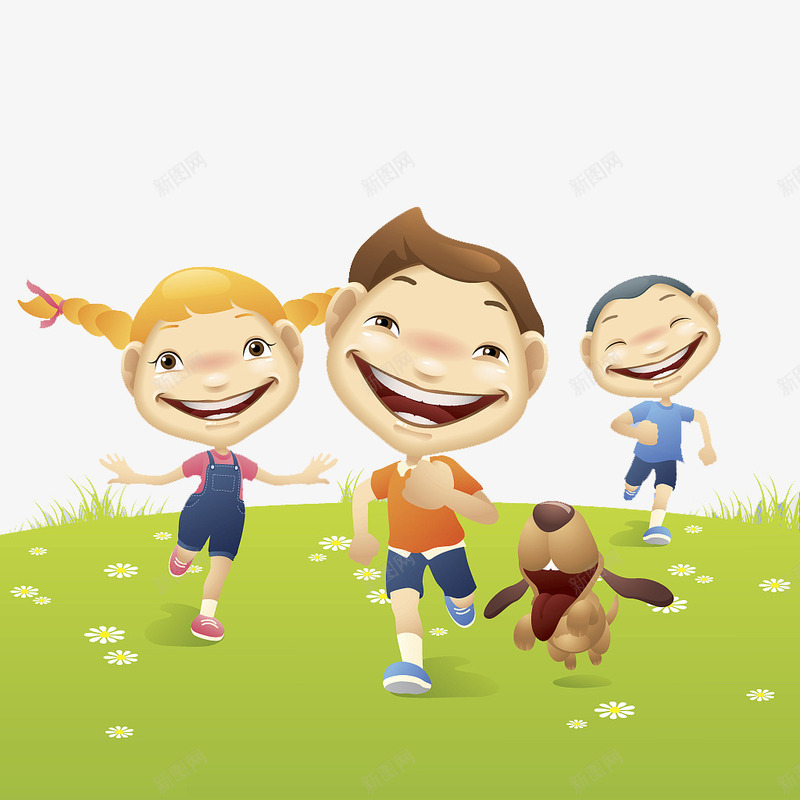 草地上奔跑的孩子们png免抠素材_88icon https://88icon.com 卡通人物 可爱儿童 奔跑 孩子们 小人奔跑 小狗 插画 草地上 草地上的人