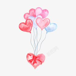 浪漫氛围情人节梦幻爱心气球与礼物高清图片