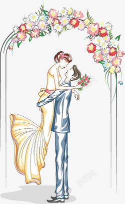 婚礼插画卡通手绘新人情侣插画高清图片