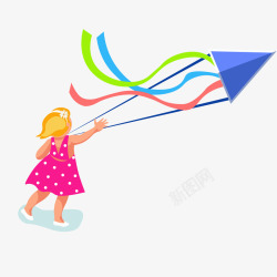 玩撒卡通小女孩放风筝高清图片