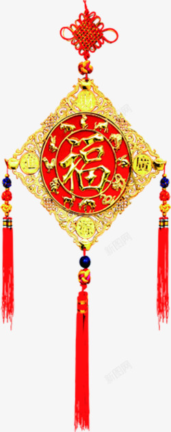 红色中国风结福字装饰素材