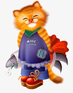 卡通可爱小猫吃鱼素材