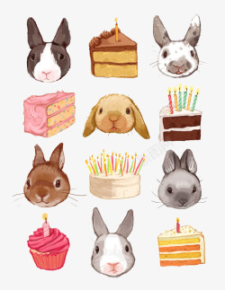 水粉画兔子和蛋糕水彩画高清图片