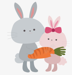 小兔子吃萝卜情人节卡通动物情侣高清图片