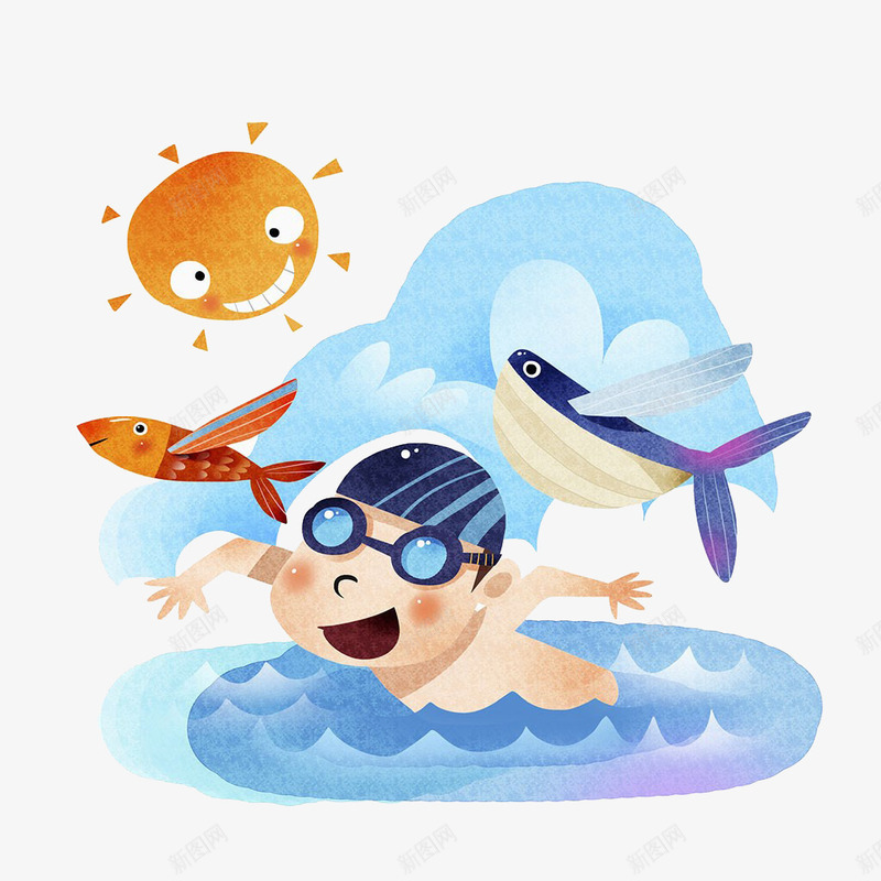 游泳的儿童插画png免抠素材_88icon https://88icon.com 儿童 图案 太阳 学龄前儿童 孩子 少儿 微笑 海边 游泳的儿童插画 笑脸 鱼
