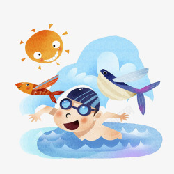 游泳的儿童插画素材