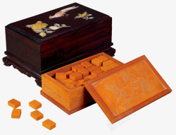 麻将盒手绘黄色木制麻将盒高清图片