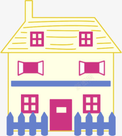 手绘黄紫色房屋插图素材