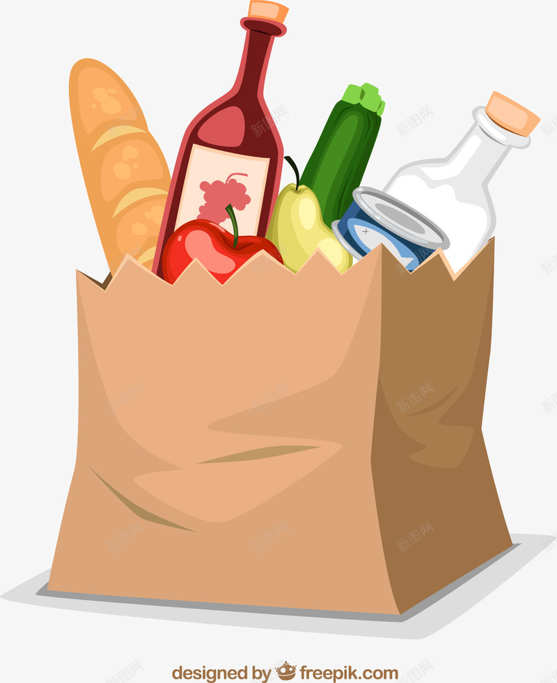 购物纸袋里的食物png免抠素材_88icon https://88icon.com 水果 矢量素材 购物纸袋 面包 食物