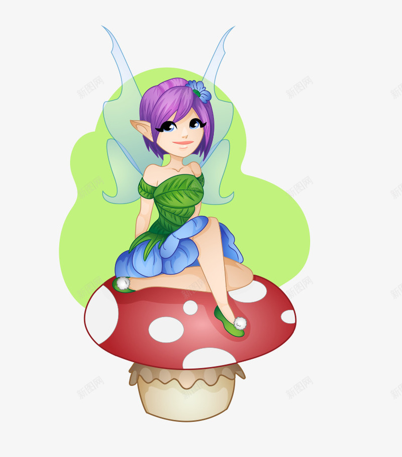 卡通手绘森林仙女坐在蘑菇上png免抠素材_88icon https://88icon.com 卡通的人物 手绘的仙女 森林仙女坐在蘑菇上 蘑菇
