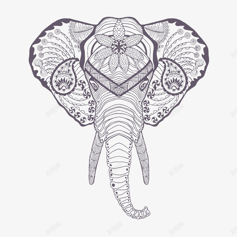 森林系花纹手绘大象png免抠素材_88icon https://88icon.com 大象图案 手绘小象 特色花纹大象 象牙