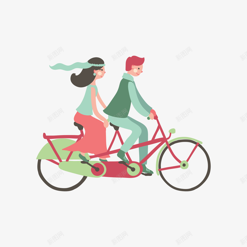 情侣插画png免抠素材_88icon https://88icon.com 交通工具 低碳 单车 双人自行车 双人骑 旅游 旅行 环保 男孩骑自行车载女孩 自行车 飘起来的头发 骑自行车 骑行 骑车