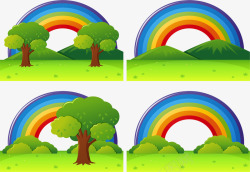 雨后彩虹的草地矢量图素材