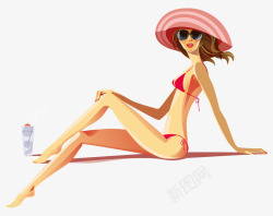沙滩比基尼美女海边度假美女插画高清图片