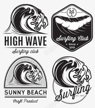 标签免抠素材冲浪浪花标签图标图标