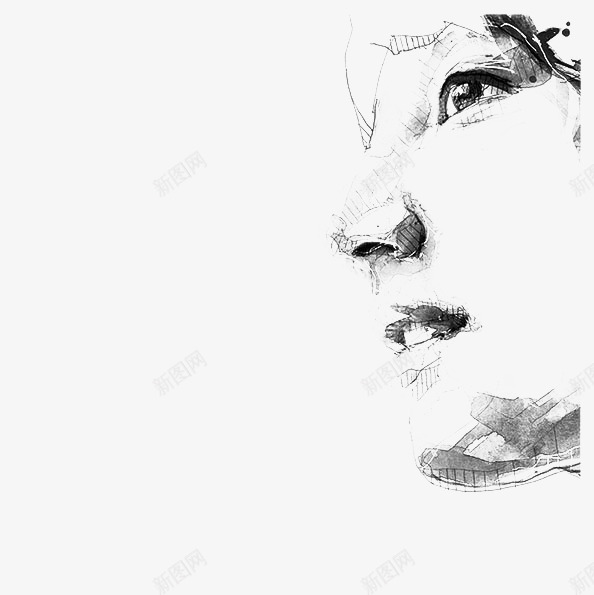 素描人物头像png免抠素材_88icon https://88icon.com 手绘素描插画 炭精条插画 装饰人物 装饰画 铅笔插画 黑白人物画