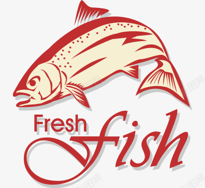 鱼水墨装饰餐饮标签矢量图图标图标