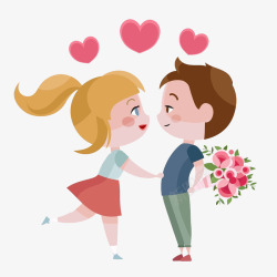 卡通亲吻的情侣图素材