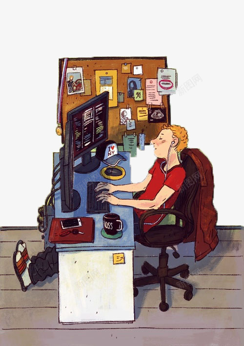办公室手绘png免抠素材_88icon https://88icon.com IT从业者插画 办公室手绘 办公桌插画 手绘玩电脑的人物 电脑办公