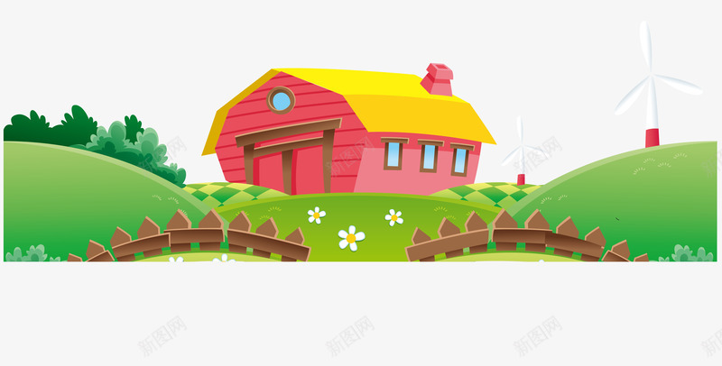 粉色房子png免抠素材_88icon https://88icon.com 乡村 房屋 篱笆 粉色 绿色 草地