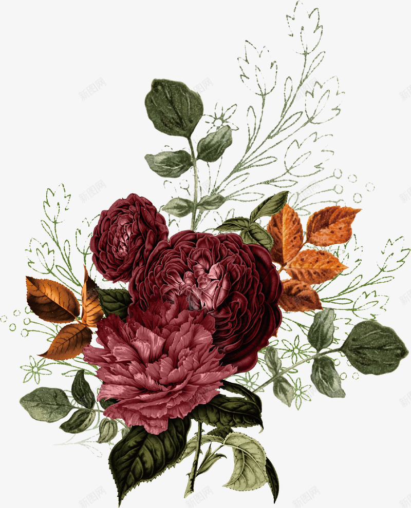 手绘复古清新玫瑰花卉植物矢量图ai免抠素材_88icon https://88icon.com 卡通 手绘花卉 文艺 水彩 清新 清新玫瑰花 玫瑰花 真实的 简约 花卉 花朵 花束 矢量图