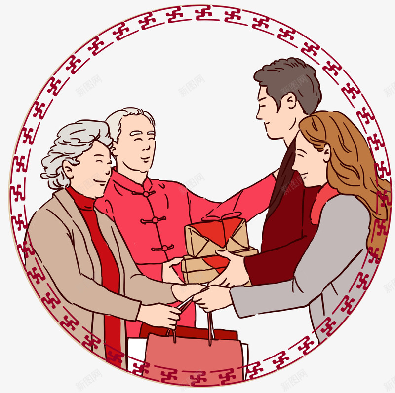 新年送礼装饰手绘插画png免抠素材_88icon https://88icon.com 卡通手绘 回家 新年 新春佳节 装饰图案 送礼