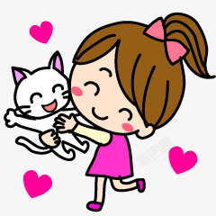 卡通抱猫咪小女孩素材
