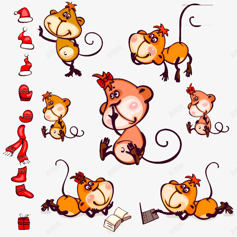 手绘猴子png免抠素材_88icon https://88icon.com 动物 卡通 可爱 合集 圣诞 圣诞帽 圣诞节 手绘 抠鼻的猴子 未经 猴子 玩电脑的猴子 看书的猴子 红色 麦子