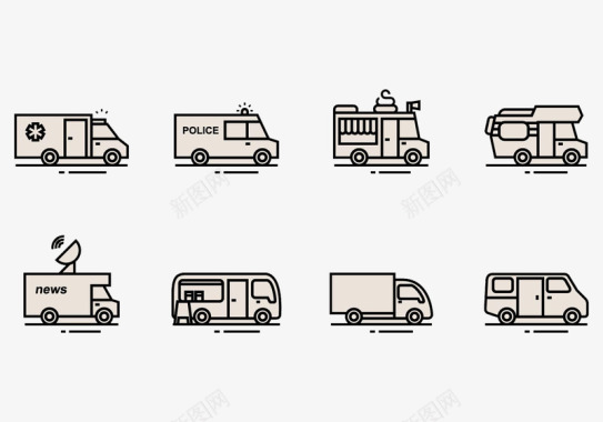新款合集小清新交通车图标图标