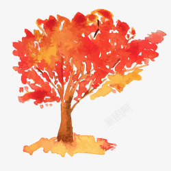 小树插画园林风景红叶手绘水彩树图案高清图片