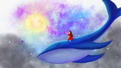琉璃海梦幻鲸鱼少女插画高清图片