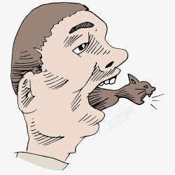 卡通漫画嘴里有只猫的男人素材