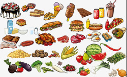 美食手绘图手绘蔬菜与食物高清图片