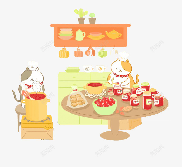 卡通猫咪厨房png免抠素材_88icon https://88icon.com 做饭 厨房 小猫 煮饭