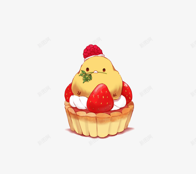 草莓蛋糕小鸡png免抠素材_88icon https://88icon.com 卡通 可爱 小鸡崽 手绘 甜点 萌 蛋糕 面包 食品 食品海报插画 食物